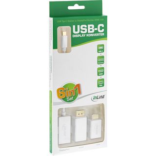 InLine USB Display Konverter Set 6-in-1, USB Typ-C Stecker zu DisplayPort, HDMI, VGA (DP Alt Mode), 4K2K, silber, 0.2m
