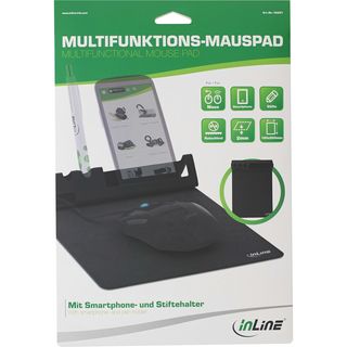 InLine Multifunktions-Mauspad mit Smartphone- und Stiftehalter, schwarz, faltbar