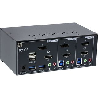 InLine KVM Desktop Switch, 2-fach, Dual Monitor, Displayport 1.2 + HDMI 2.0, 4K, USB 3.0, Audio