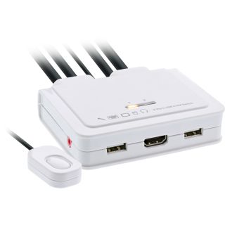 InLine KVM Switch, 2-fach, USB-C + HDMI zu HDMI, 4K, mit Audio, integr. Kabel