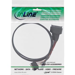 InLine Slim SAS Kabel, SFF-8654 zu U.2 SFF-8639 + SATA Strom, 24Gb/s, 1m