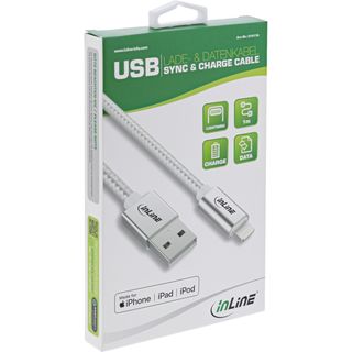 InLine Lightning USB Kabel, fr iPad, iPhone, iPod, silber/Alu, 1m MFi-zertifiziert