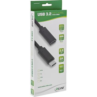InLine USB 3.2 Kabel, USB Typ-C Verlngerung Stecker/Buchse, schwarz, 0,5m