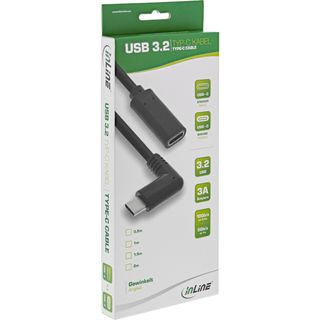 InLine USB 3.2 Kabel, USB Typ-C Verlngerung, Stecker gewinkelt auf Buchse, schwarz, 1m