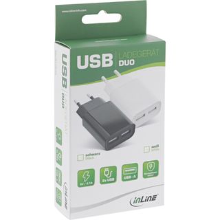 InLine USB Ladegert DUO, Netzteil 2-fach, Stromadapter, 100-240V zu 5V/2.1A, wei