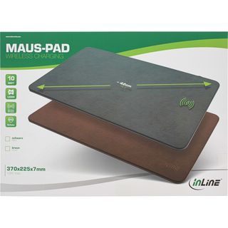InLine Maus-Pad, Wireless Charging (Qi), Kunstleder, 370x225x7mm, braun