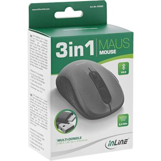 InLine Maus 3-in-1, Bluetooth + 2x 2.4GHz Funk, 5 Tasten, optisch, grau/schwarz