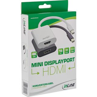InLine Mini DisplayPort HDMI Adapterkabel Aluminium mit Audio, 4K/60Hz, wei, 0,15m