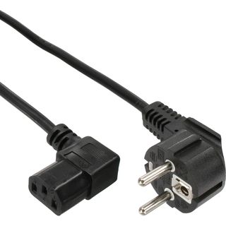 45er Bulk-Pack InLine Netzkabel, Schutzkontakt gewinkelt auf Kaltgerätestecker C13 rechts abgewinkelt, 1m, schwarz