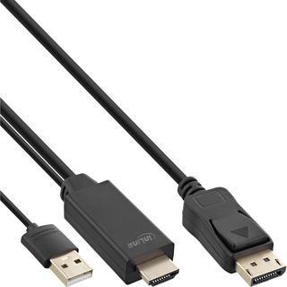 InLine HDMI zu DisplayPort Konverter Kabel, 4K, schwarz/gold, 1m