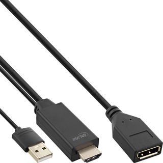 InLine HDMI ST zu DisplayPort BU Konverter Kabel, 4K, schwarz/gold, 0,3m