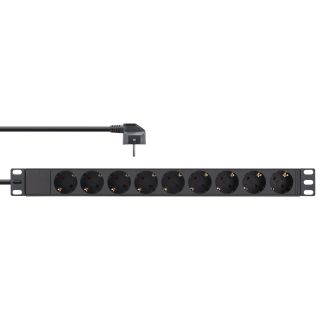 InLine® 19" Steckdosenleiste, 9-fach Schutzkontakt, ohne Schalter, 2m, schwarz