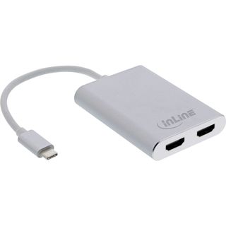 InLine USB Dual Display Konverter, USB Typ-C zu 2x HDMI Buchse (DP Alt Mode), 4K, wei, 0.1m