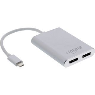 InLine USB Dual Display Konverter, USB Typ-C zu 2x DisplayPort Buchse (DP Alt Mode), 4K, weiß, 0.1m