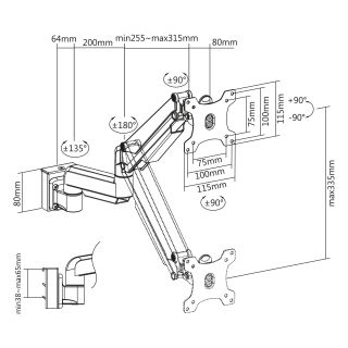 InLine Slatwall Lifter Monitorhalterung, silbergrau