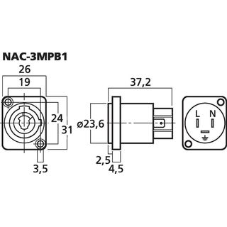 NEUTRIK-POWERCON-Einbaubuchse NAC-3MPB1