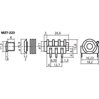 6,3-mm-Stereo-Klinken-Einbaubuchse MZT-223