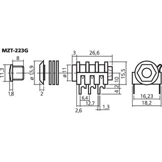 6,3-mm-Stereo-Klinken-Einbaubuchse MZT-223G