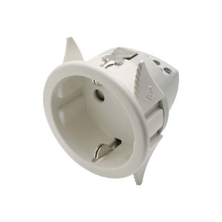 SCHUKO, 2-pol , Kunststoff-, Steckklemmen-Snap-In-Einbaubuchse, vernickelte(r) Kontakt(e), Snap-in inkl. Berührungsschutz/gerade, max. 2,5 mm², weiß