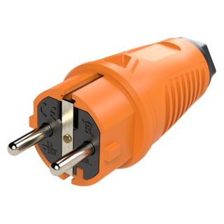 SCHUKO, IP54 , 2-pol , Gummi-, Schraubkontakt-Kabelstecker, vernickelte(r) Kontakt(e), gerade, max. 2,5 mm², orange