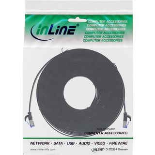InLine Patchkabel flach, U/FTP, Cat.6A, TPE halogenfrei, schwarz, 15m