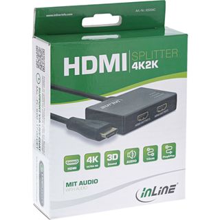 InLine HDMI Splitter/Verteiler, 2-fach, 4K/60Hz, mit integriertem Kabel 0,5m