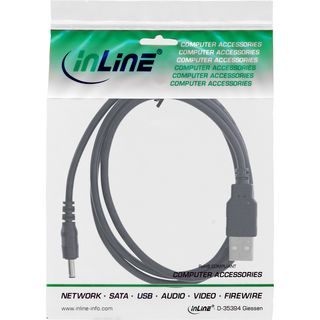 InLine USB DC Stromadapterkabel, USB A Stecker zu DC 3,5x1,35mm Hohlstecker, schwarz, 3m
