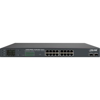 InLine PoE++ Gigabit Netzwerk Switch 16 Port, 1GBit/s, 2xSFP, 19, Metall, Lftersteuerung, mit Display, Passwortschutz, 300W