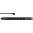 InLine® 19" Steckdosenleiste, 6-fach Schutzkontakt, mit Schalter, 2m, schwarz