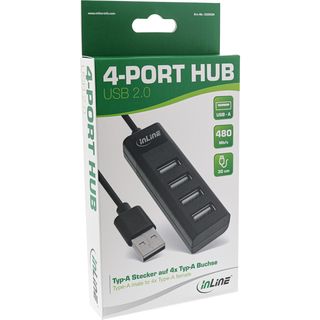 InLine USB 2.0 Hub, 4 Port, schwarz, Kabel 30cm, schmale Bauform