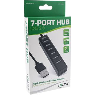 InLine USB 2.0 Hub, 7-Port, schwarz, mit 1m USB DC Kabel, schwarz