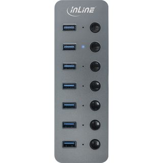 InLine USB 3.2 Gen.1 Hub, 7-Port, mit Schalter, Aluminium, grau, mit Netzteil