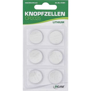 InLine Knopfzellen, 3V Lithium, CR2025, 6er Pack