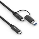 Premium USB 3.2 Gen2x1 USB-C Kabel mit USB-A Stecker - 10Gbps, 100W, 4K60 - 1.00m, schwarz