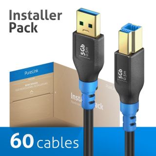 USB 3.2 Gen1 USB-A / USB-B Kabel, schwarz, 0.50m, Installer Pack 60pcs