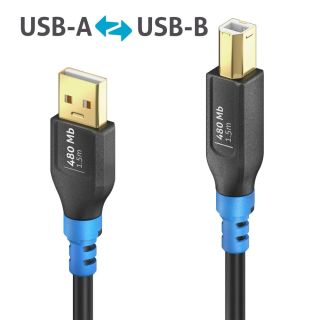 USB 2.0 USB-A auf USB-B Kabel, schwarz, 1.50m, Single Cable