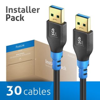 USB 3.2 Gen1 USB-A / USB-A Kabel, schwarz, 2.00m, Installer Pack 30pcs