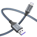 USB-C auf USB-A Ladekabel - USB 2.0, superschnelles Laden 5V/5A - grau/blau - 0.25m