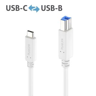 Hochwertiges USB 3.2 USB-C / USB-B Kabel - 2.00m, weiß