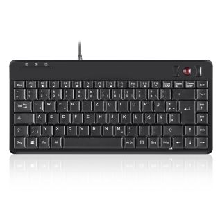 Perixx PERIBOARD-505H PLUS US, Mini USB-Tastatur, Trackball, Hub, schwarz