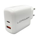 LC-Power LC-GAN-45, USB-Netzteil GaN, 1x USB-C, 1x USB-A, 45W, weiß