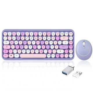Perixx PERIDUO-713PP DE, Mini Tastatur-Maus Set, Retro Vintage Design, violett