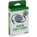 InLine® USB-C Kabel im Case, einziehbar, 100W, 0,80m, schwarz/grau