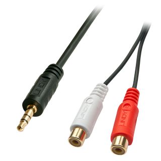 Premium Audio-Adapterkabel, 2x RCA (Cinch) Buchse an 3,5mm Klinkenstecker, 25cm (Lindy 35678)