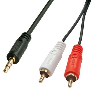 Premium Audio-Adapterkabel, 2x RCA (Cinch) Stecker an 3,5mm Klinkenstecker, 3m (Lindy 35682)