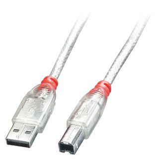 USB 2.0 Kabel Typ A/B, transparent, 0,2m (Lindy 41750)
