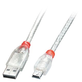 USB 2.0 Kabel A/Mini-B, transparent, 0,2m (Lindy 41780)