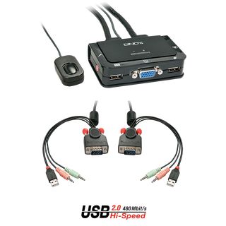 2 Port VGA, USB 2.0 & Audio Cable KVM Switch (Lindy 42342)