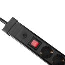 8-fach Schuko Steckdosenleiste mit Schalter, Schwarz
